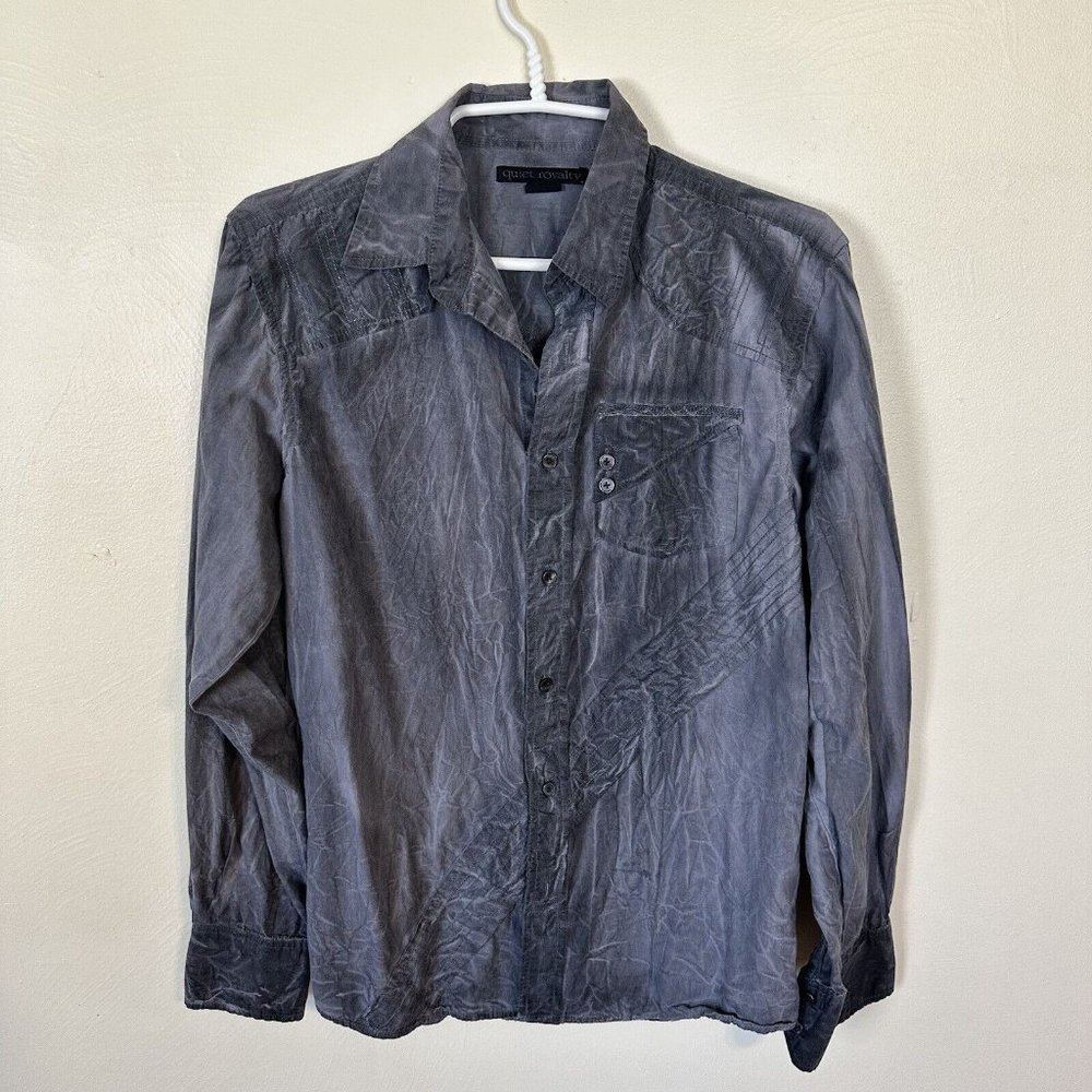 Preowned Quiet Royalty Unisex Acid Wash Grey  Button Up Long Sleeve Shirt Top M